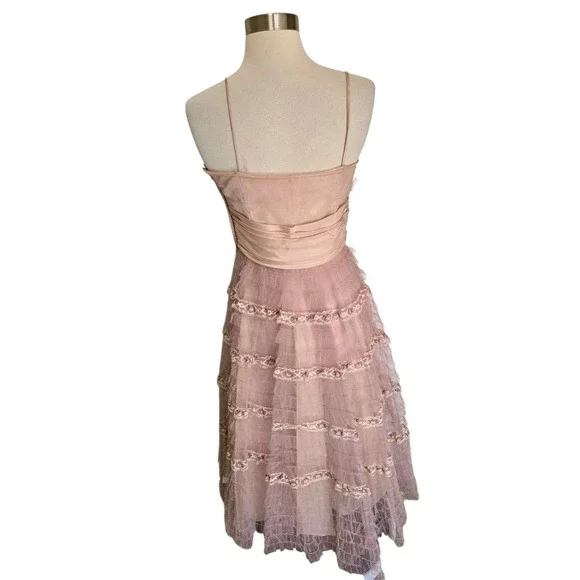1950s Vintage Womens Pink Tulle Gown Dress Floral Detail - Picture 6 of 11